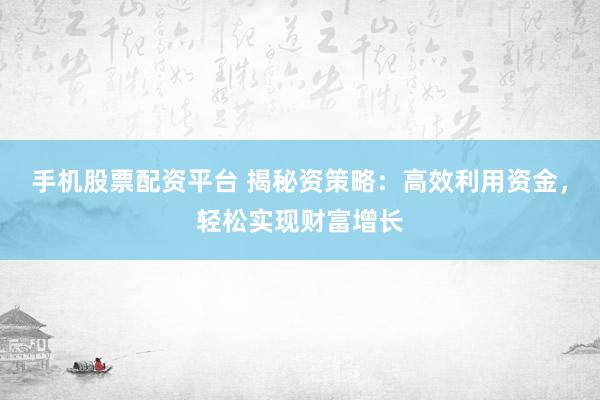 手机股票配资平台 揭秘资策略：高效利用资金，轻松实现财富增长