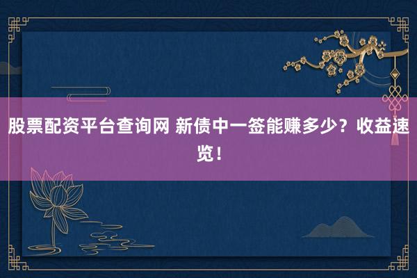 股票配资平台查询网 新债中一签能赚多少？收益速览！