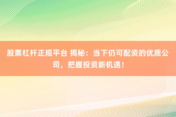 股票杠杆正规平台 揭秘：当下仍可配资的优质公司，把握投资新机遇！