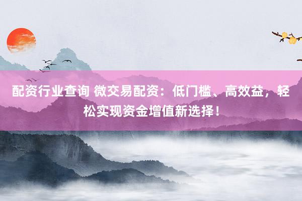 配资行业查询 微交易配资：低门槛、高效益，轻松实现资金增值新选择！
