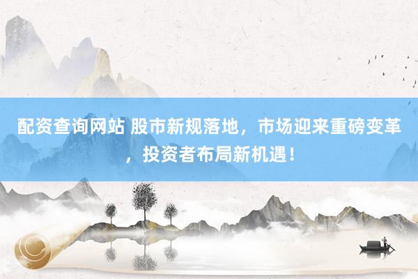 配资查询网站 股市新规落地，市场迎来重磅变革，投资者布局新机遇！