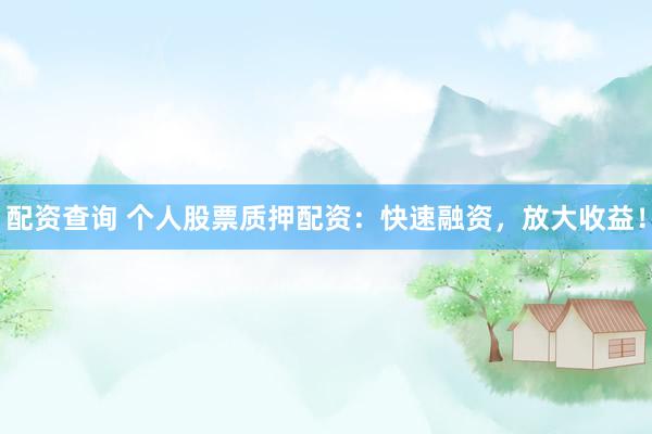 配资查询 个人股票质押配资：快速融资，放大收益！