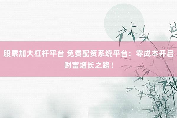 股票加大杠杆平台 免费配资系统平台：零成本开启财富增长之路！